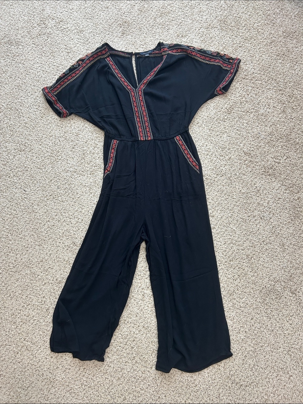 American Eagle Outfitters Black Jumpsuit with Red Embroidered Trim